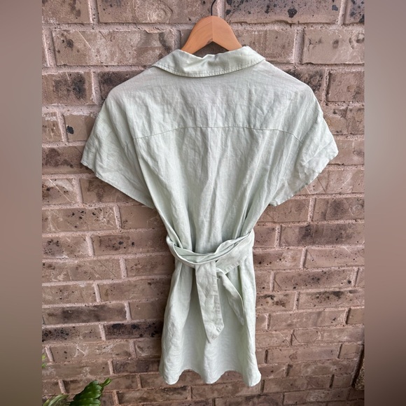 Zara Green Linen Collar Belted Dolman Sleeve Mini Dress - Picture 9 of 10